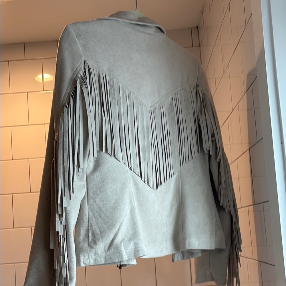 Suede Tan Leather fringe Jacket Fitted Cropped
